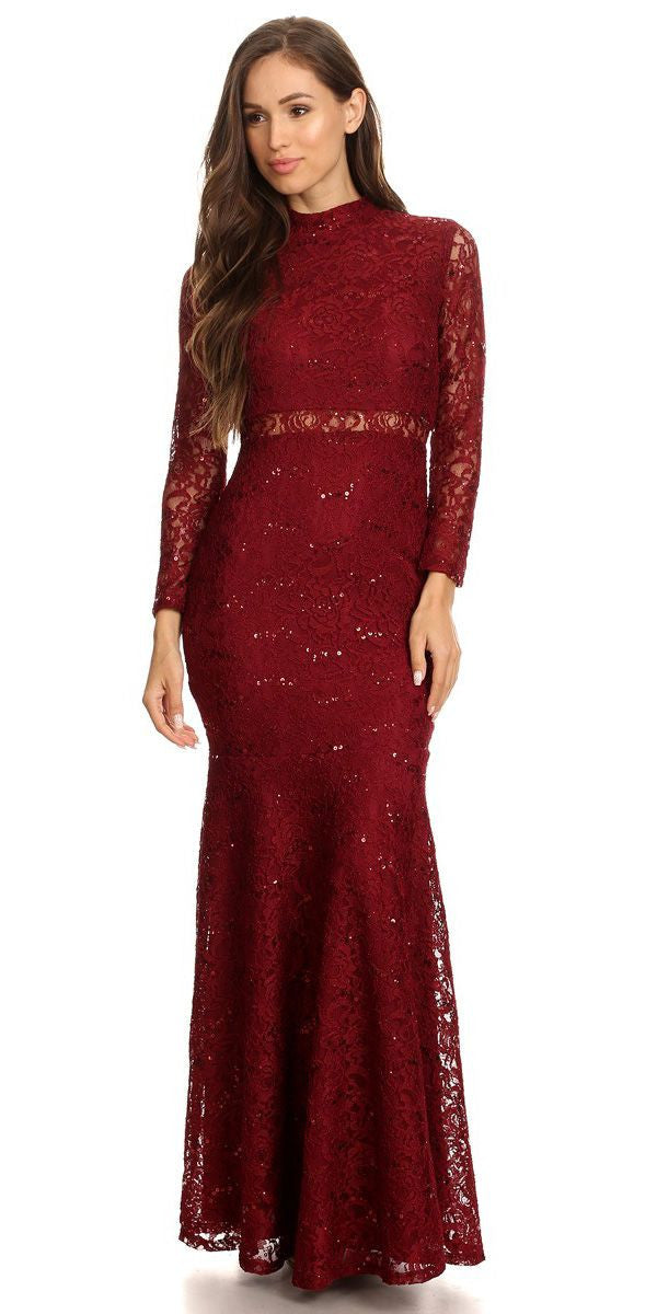 CLEARANCE - Eureka 2095 Long Sleeve Lace Dress Mock 2-Piece High Neck (Size Medium) by DiscountDressShop