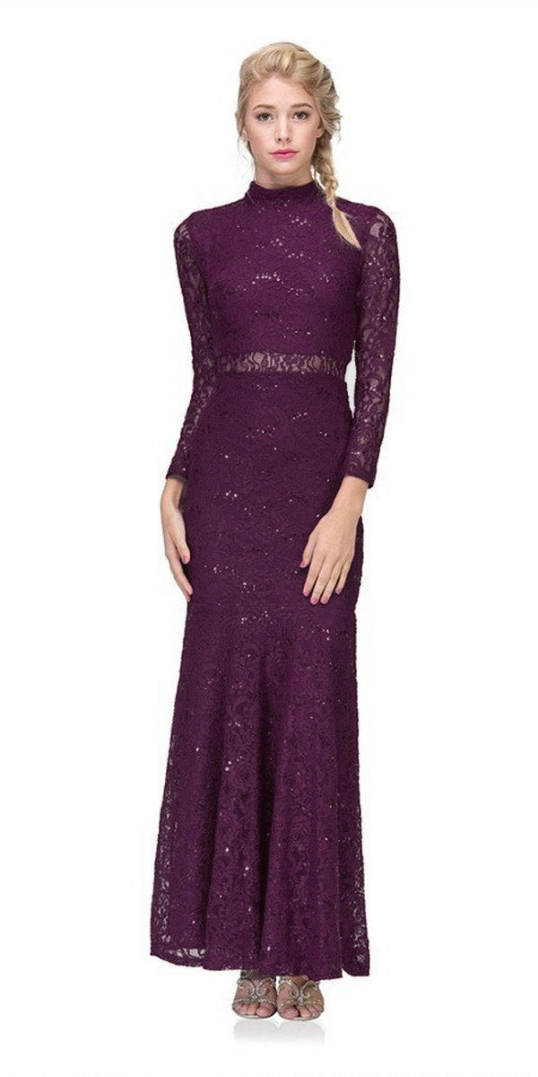CLEARANCE - Eureka 2095 Long Sleeve Lace Dress Mock 2-Piece High Neck (Size XL) by DiscountDressShop