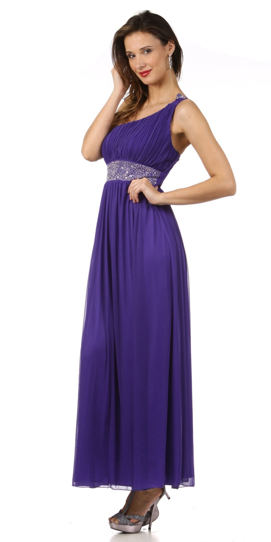 CLEARANCE - Celavie 2095L Long Lavender One Shoulder Gown Chiffon Empire (Size L) by DiscountDressShop