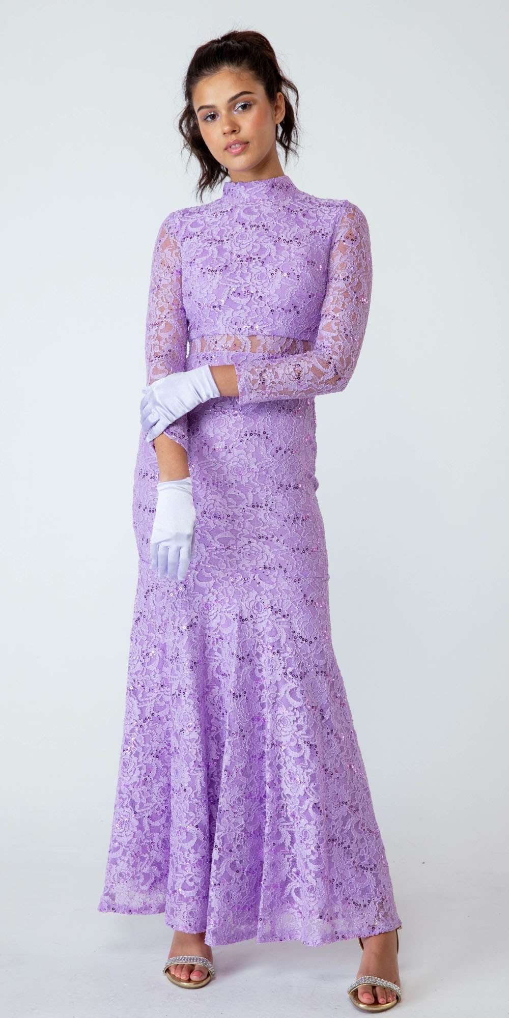 CLEARANCE - Eureka 2095 Long Sleeve Lace Dress Mock 2-Piece High Neck (Size XL) by DiscountDressShop