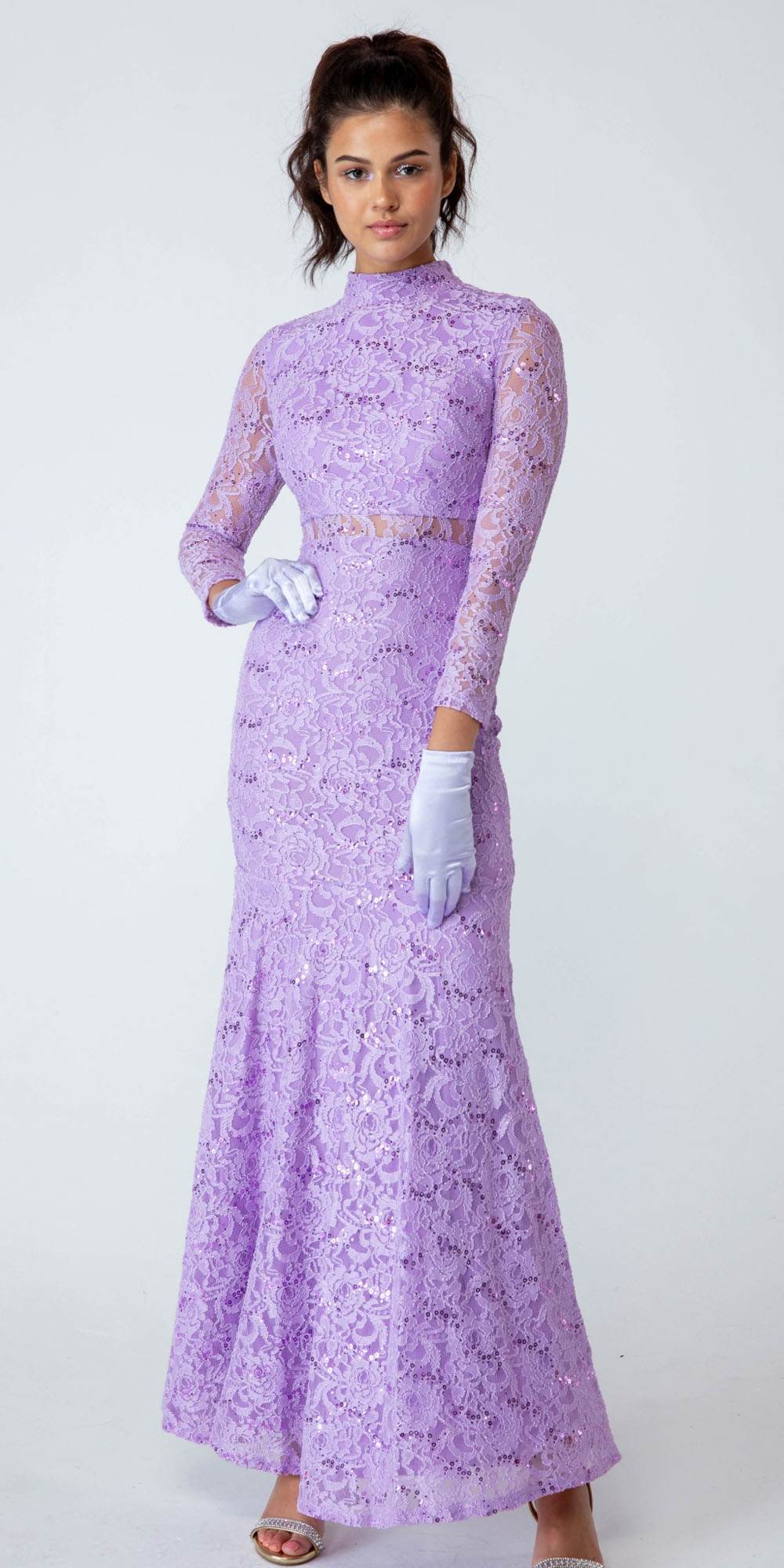 CLEARANCE - Eureka 2095 Long Sleeve Lace Dress Mock 2-Piece High Neck (Size XL) by DiscountDressShop