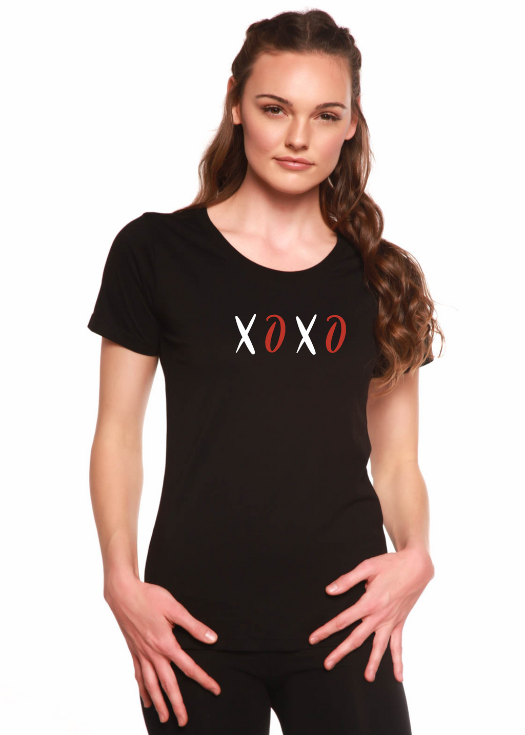 XOXO Women's Bamboo Sleeve Scoop Neck Graphic T-Shirt by Spun Bamboo
