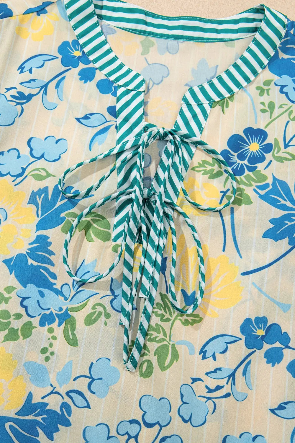 Floral Striped Trim Puff Short Sleeve Dress by Simply Love