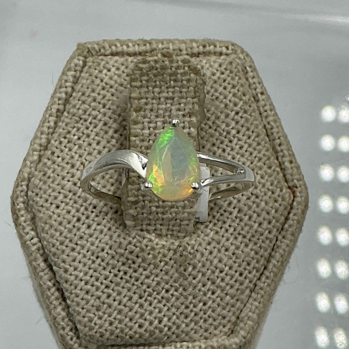 Sterling Silver Ethiopian Opal Open-Frame Ring – Size 10 – Intuition, Inspiration & Emotional Balance by Sacred Crystals