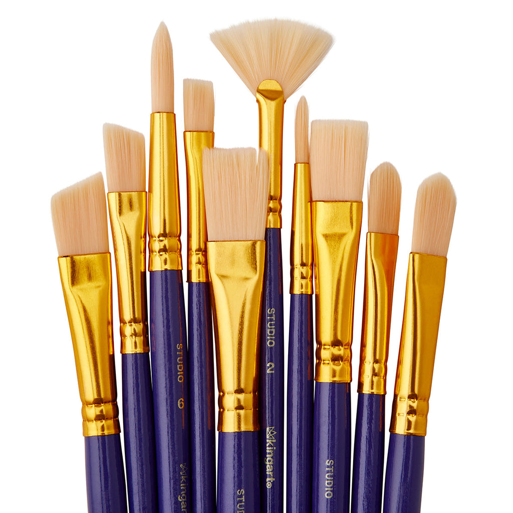 Studio Mixed Media Synthetic White Bristle Brush Set - 10 pc by KINGART