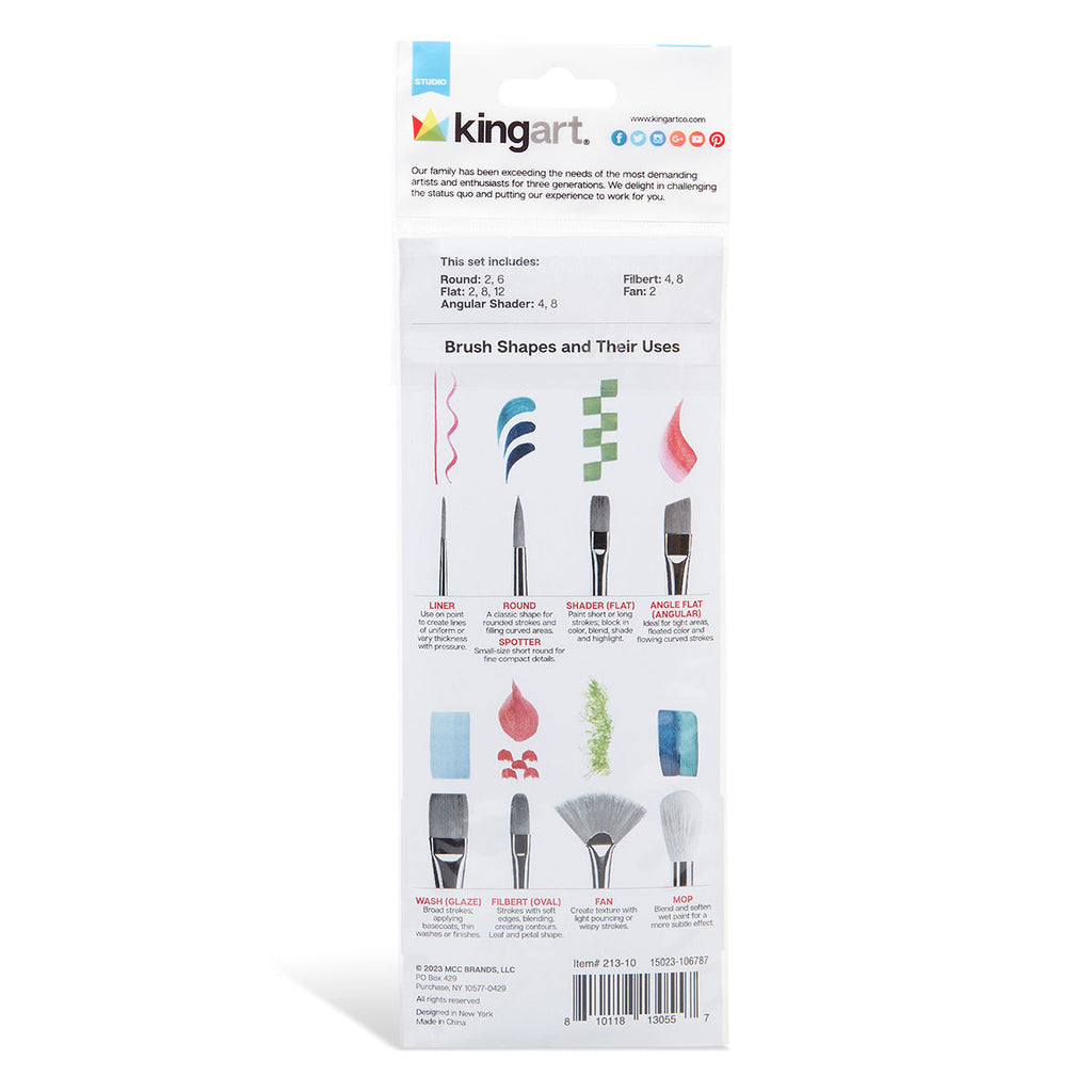 Studio Mixed Media Synthetic White Bristle Brush Set - 10 pc by KINGART