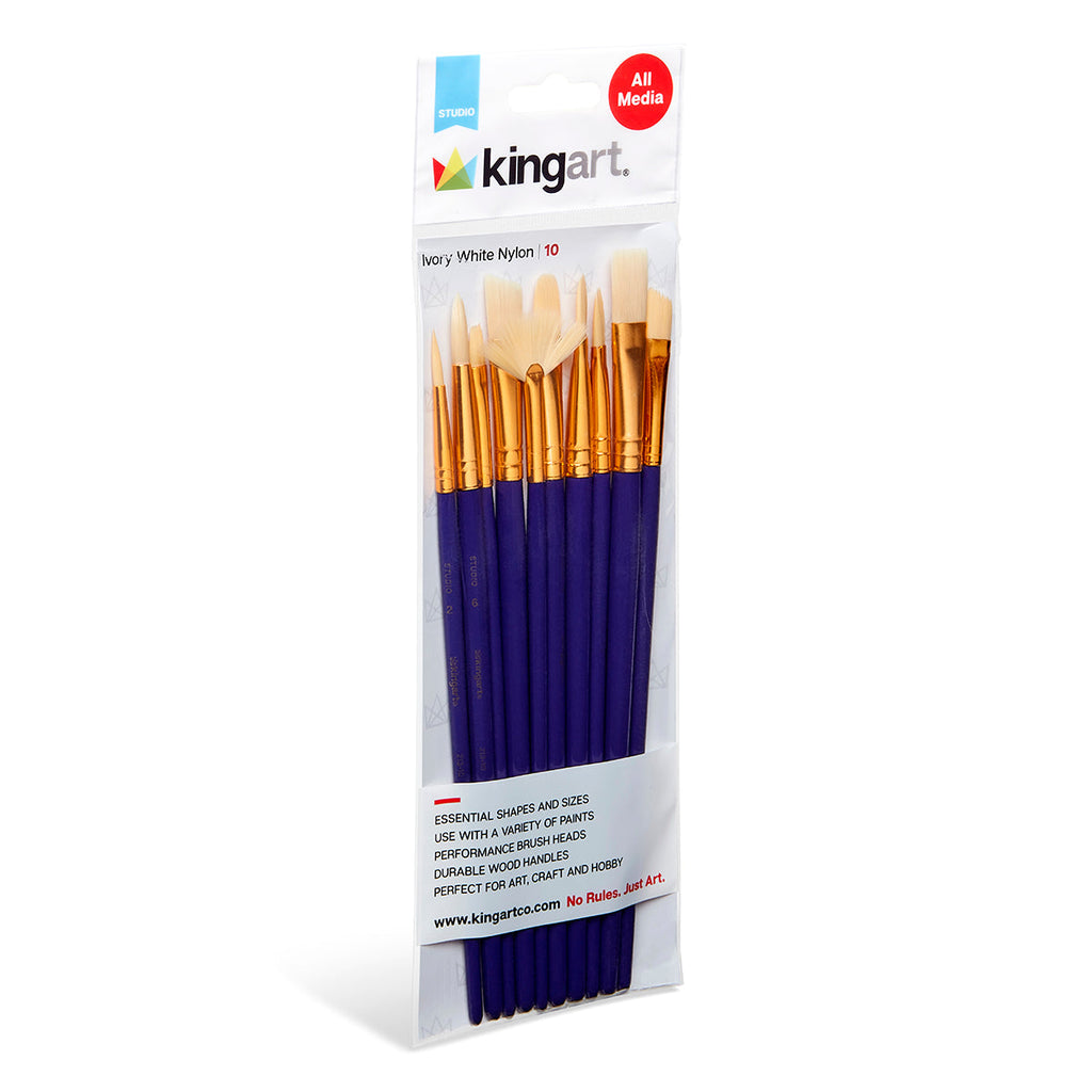 Studio Mixed Media Synthetic White Bristle Brush Set - 10 pc by KINGART