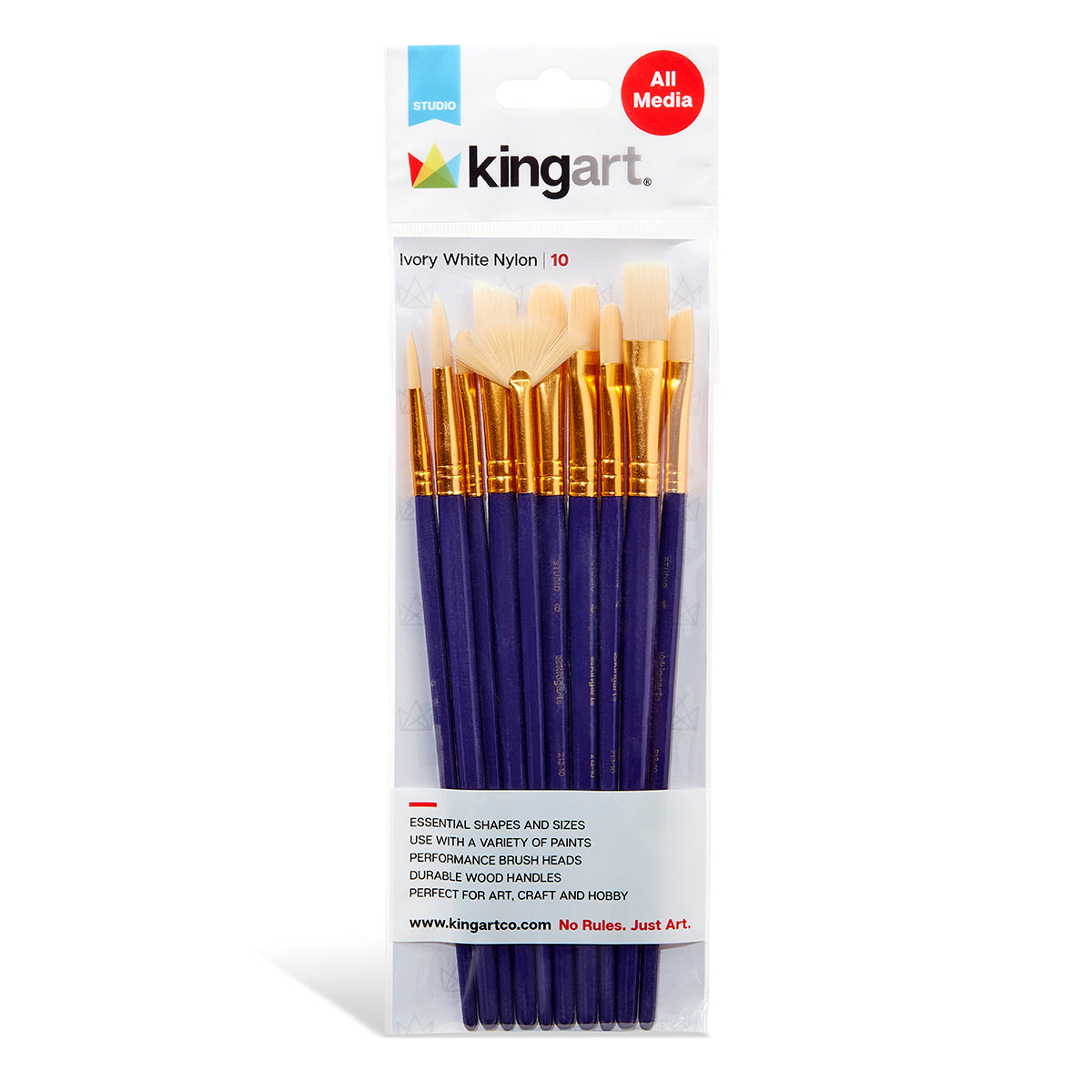 Studio Mixed Media Synthetic White Bristle Brush Set - 10 pc by KINGART