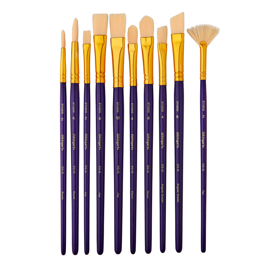 Studio Mixed Media Synthetic White Bristle Brush Set - 10 pc by KINGART