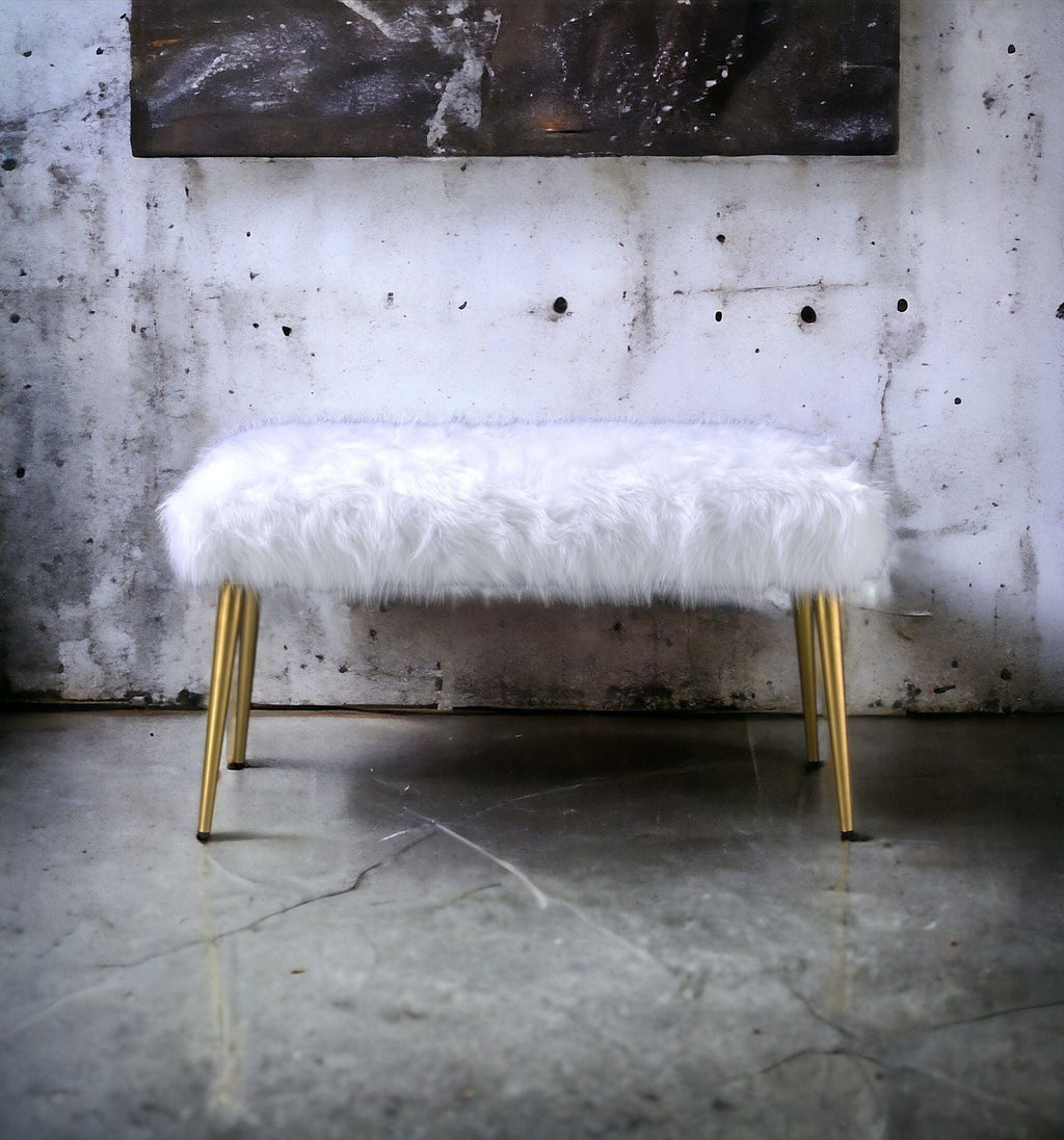Bagley II - Faux Fur Bench - White / Gold by Unique Piece Furniture