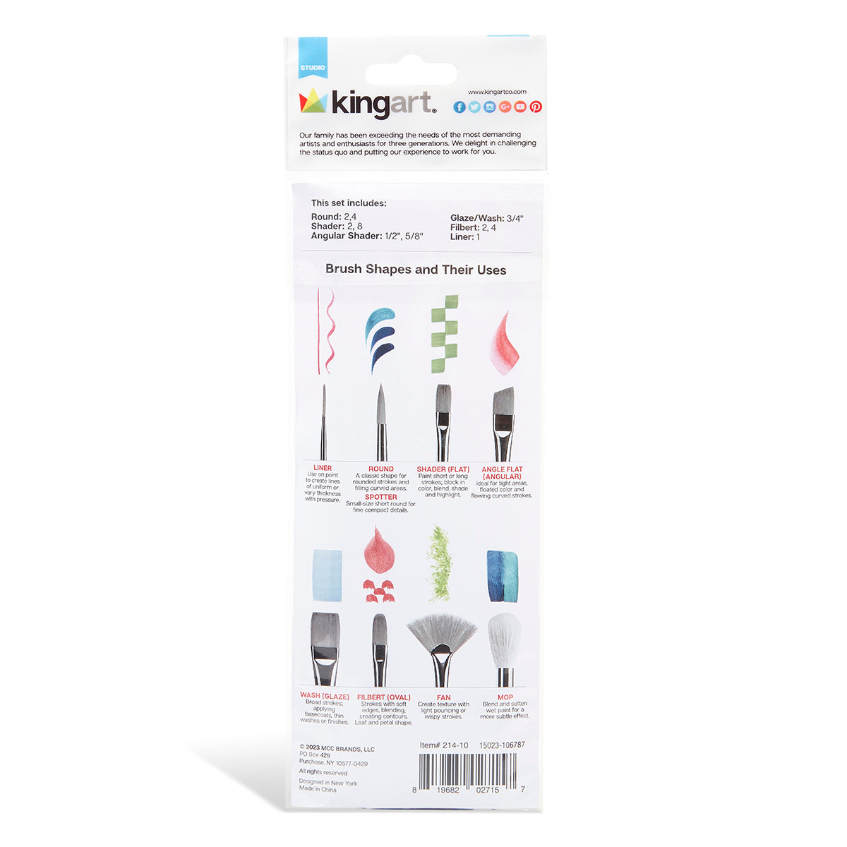 Studio White Nylon Brush Set - Acrylic & Watercolor - 10 pc by KINGART