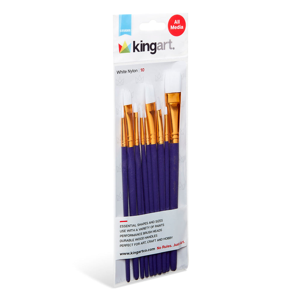 Studio White Nylon Brush Set - Acrylic & Watercolor - 10 pc by KINGART