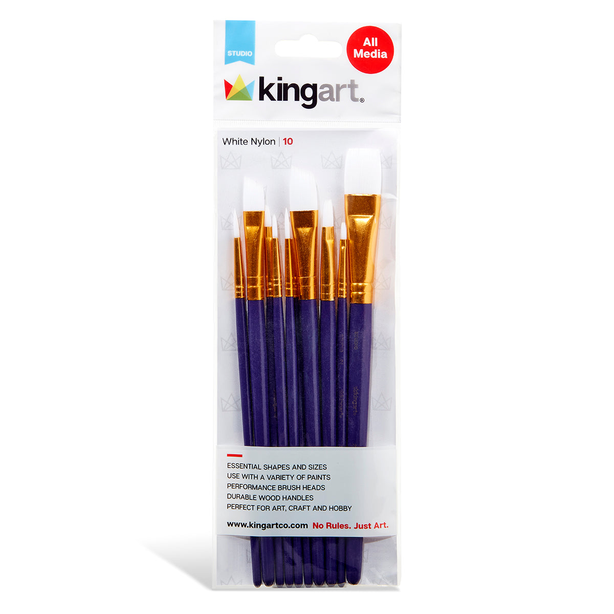 Studio White Nylon Brush Set - Acrylic & Watercolor - 10 pc by KINGART