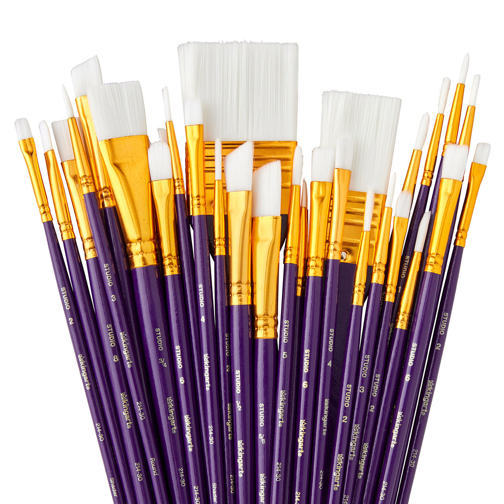 Studio White Nylon Brush Set - Acrylic & Watercolor - 30 pc by KINGART