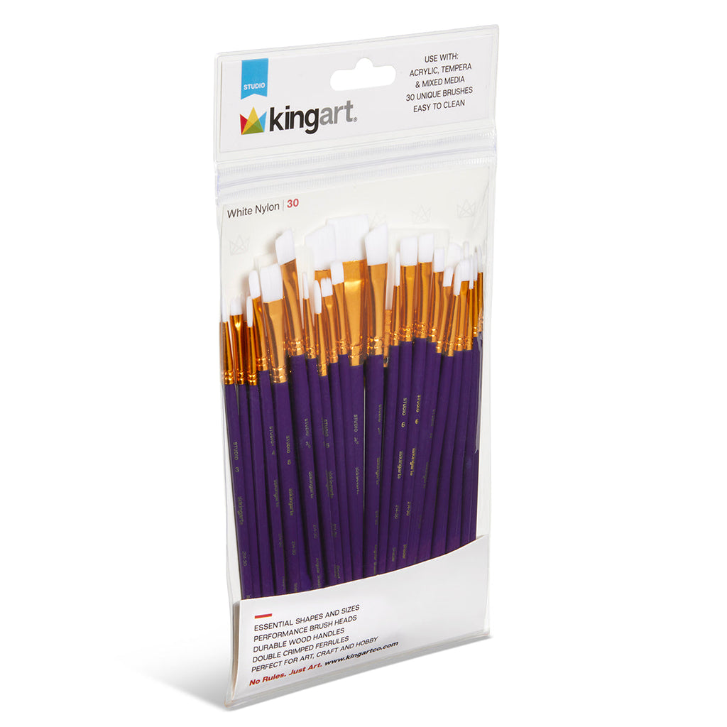 Studio White Nylon Brush Set - Acrylic & Watercolor - 30 pc by KINGART
