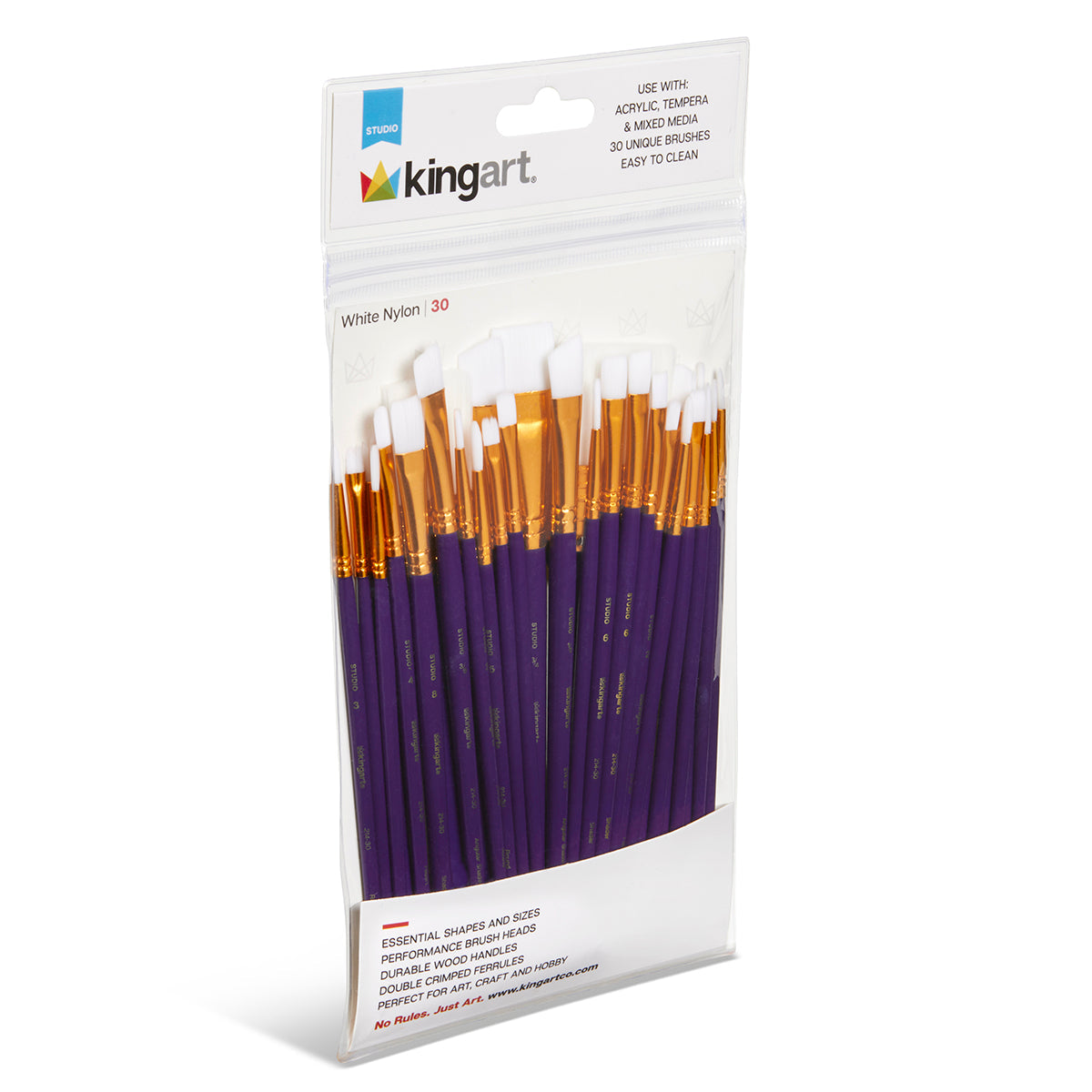 Studio White Nylon Brush Set - Acrylic & Watercolor - 30 pc by KINGART
