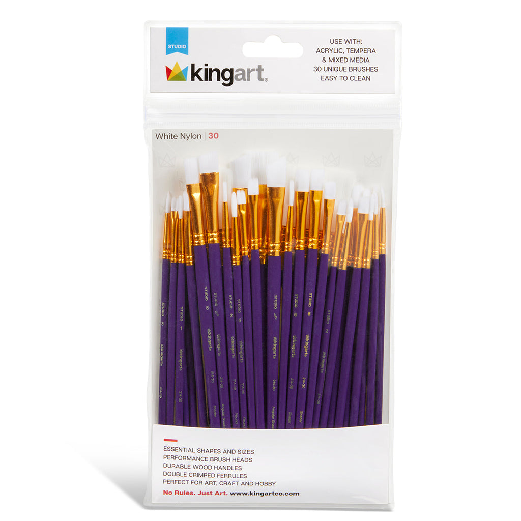 Studio White Nylon Brush Set - Acrylic & Watercolor - 30 pc by KINGART
