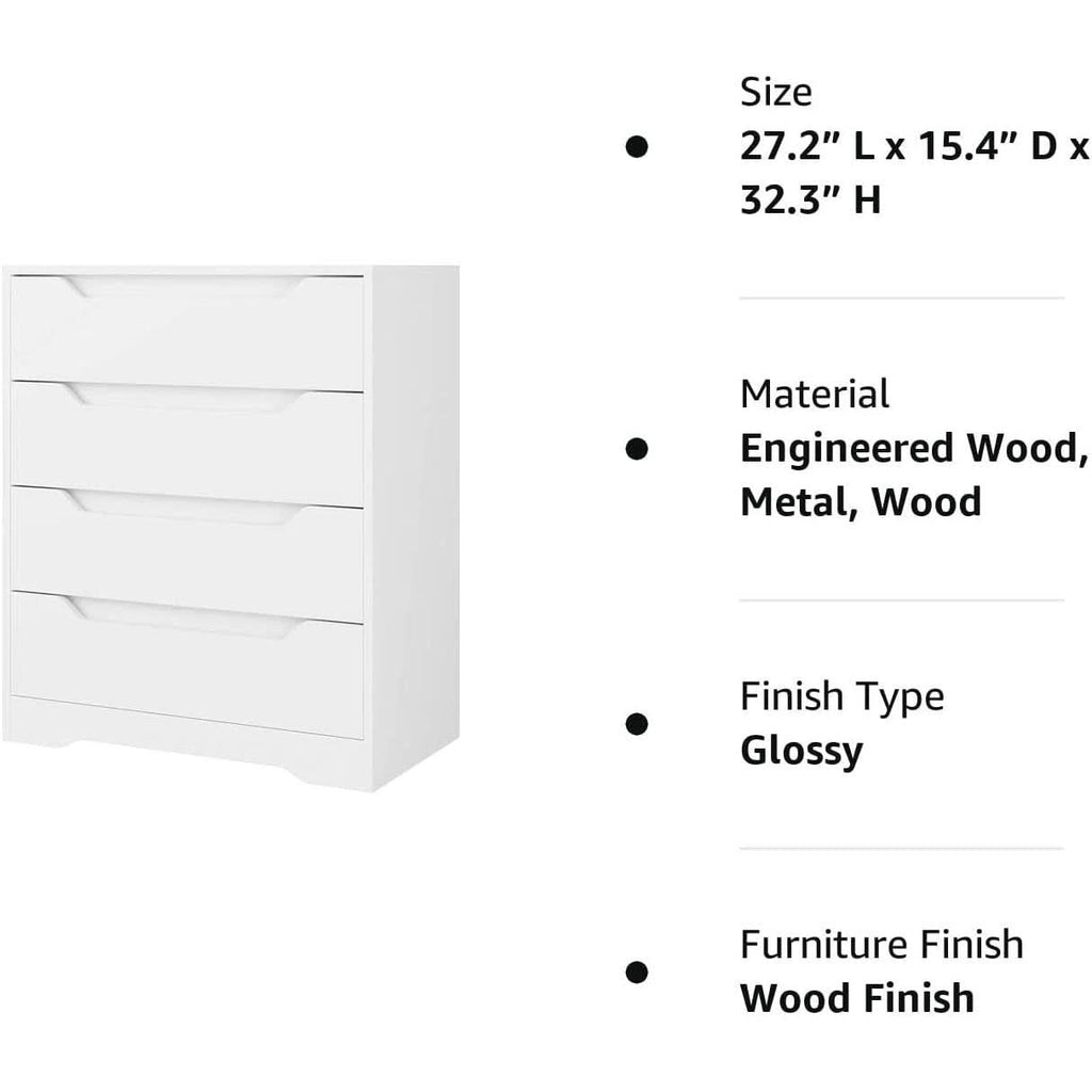 White 4 Drawer Dresser for Bedroom Storage and Clothing Organizer by ShipItFurniture