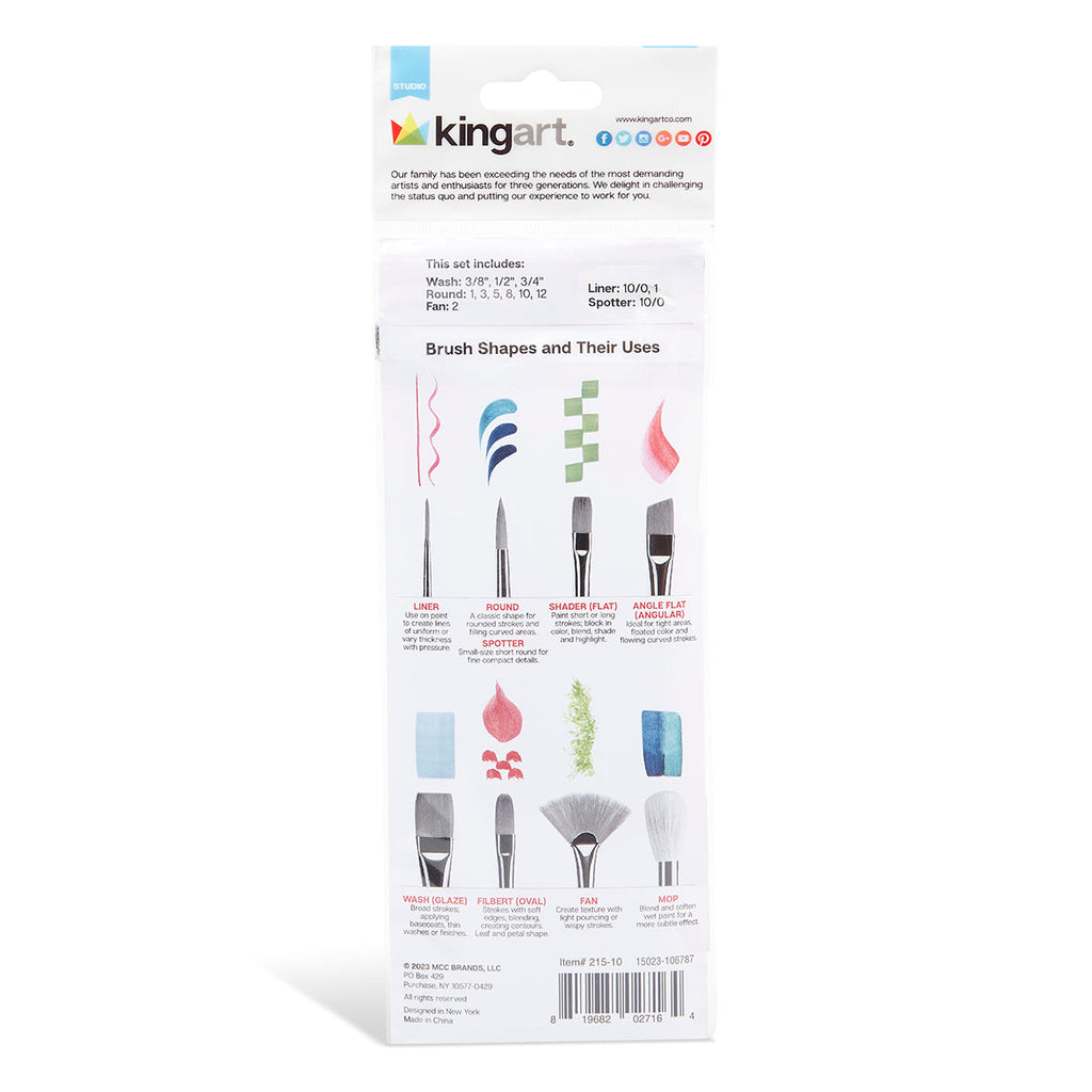 Studio Black Nylon Brush Set - Acrylic & Watercolor - 10 pc by KINGART