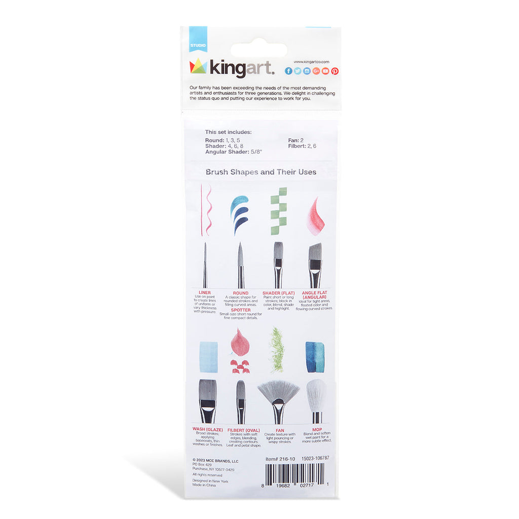 Studio Gold Nylon Brush Set - Acrylic & Watercolor - 10 pc by KINGART