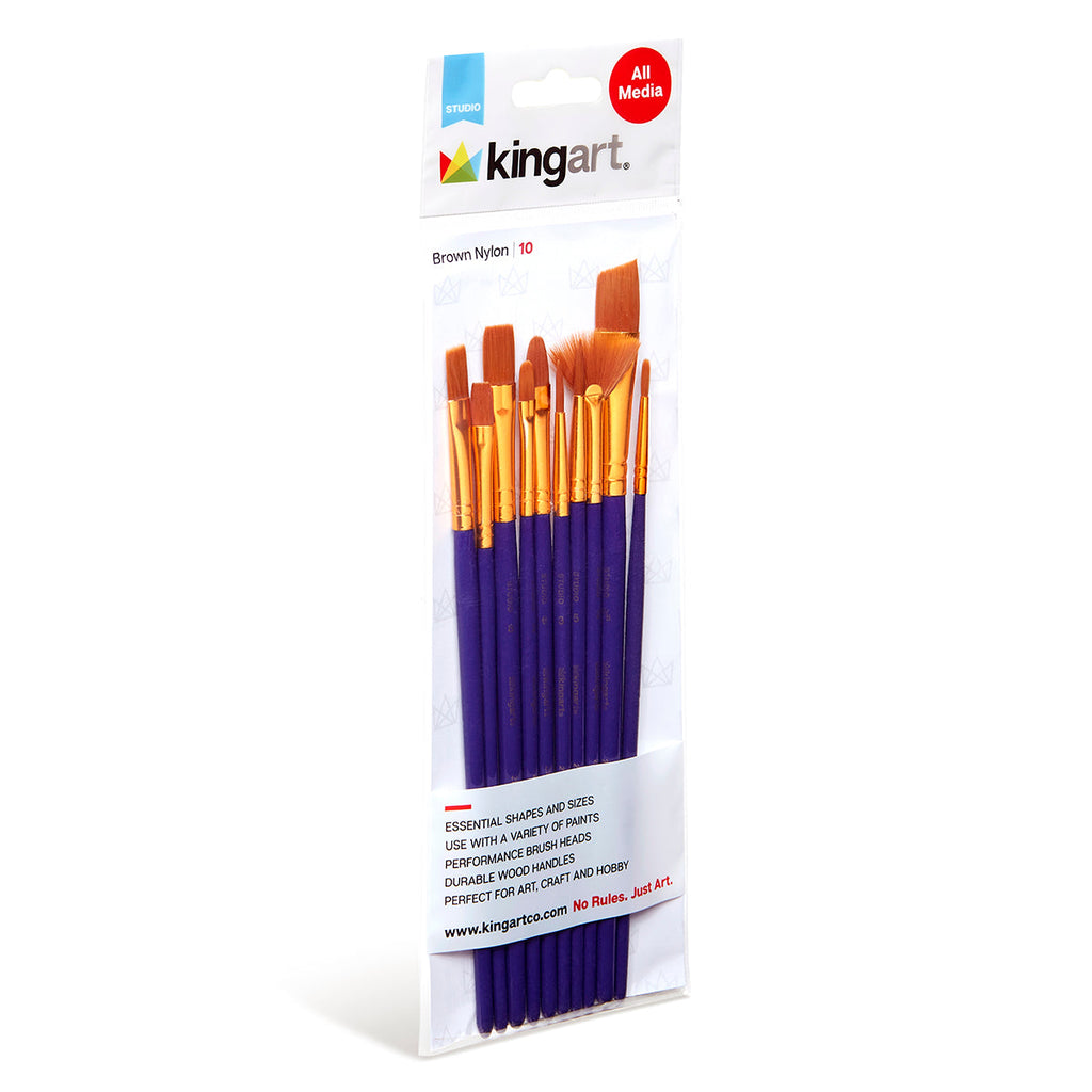 Studio Gold Nylon Brush Set - Acrylic & Watercolor - 10 pc by KINGART