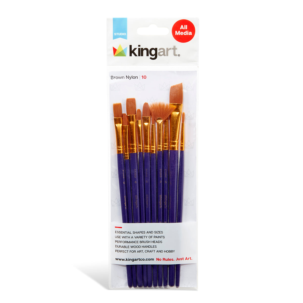 Studio Gold Nylon Brush Set - Acrylic & Watercolor - 10 pc by KINGART