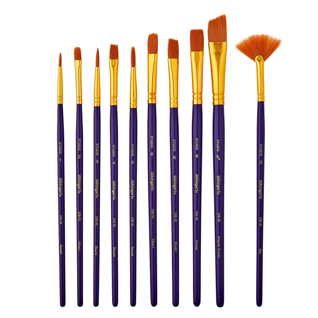 Studio Gold Nylon Brush Set - Acrylic & Watercolor - 10 pc by KINGART