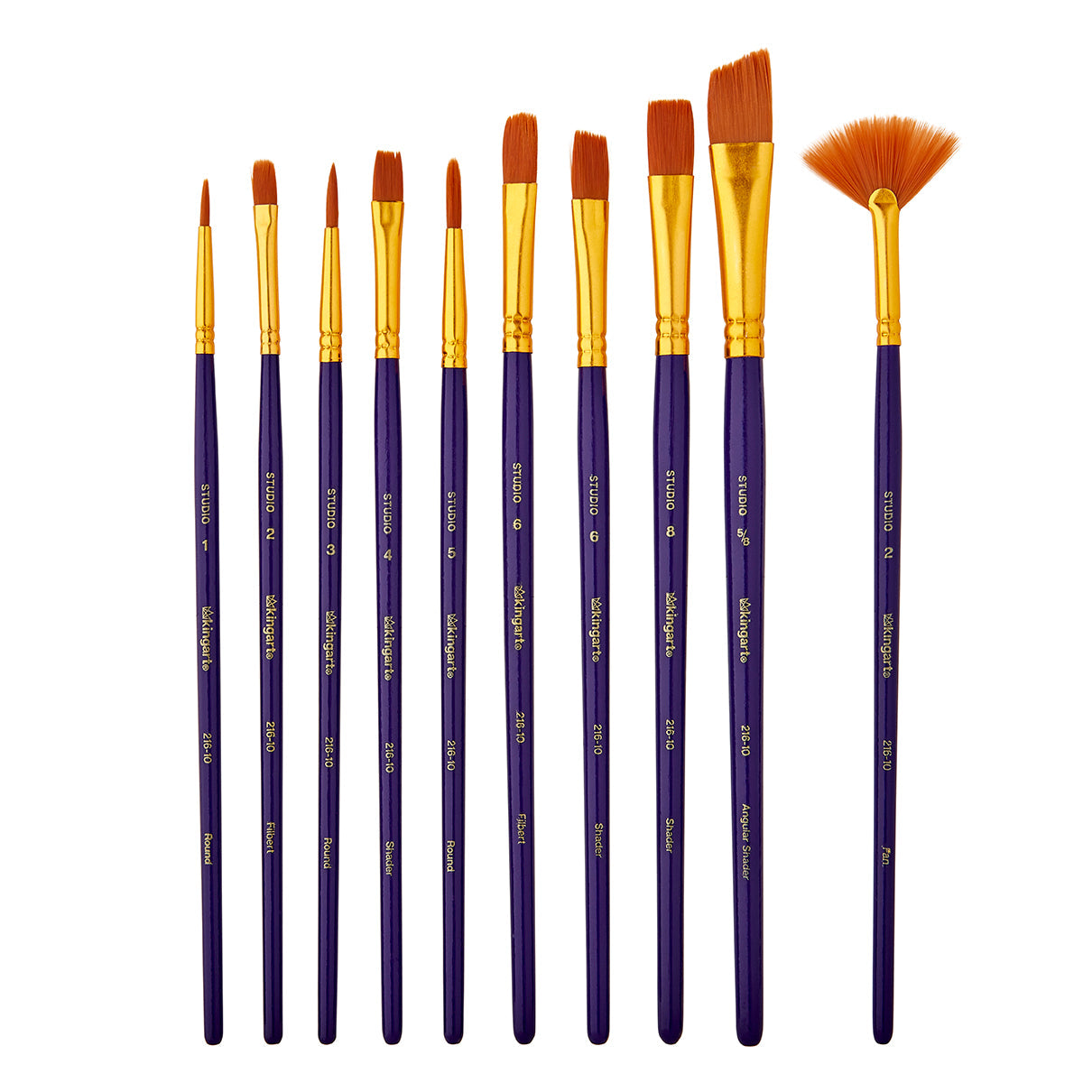 Studio Gold Nylon Brush Set - Acrylic & Watercolor - 10 pc by KINGART