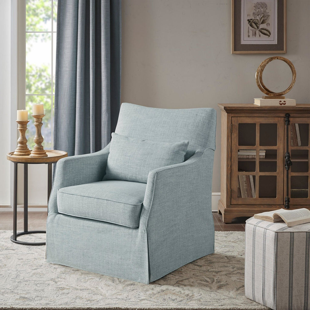 Traditional Design London Skirted Swivel Chair by Unique Piece Furniture