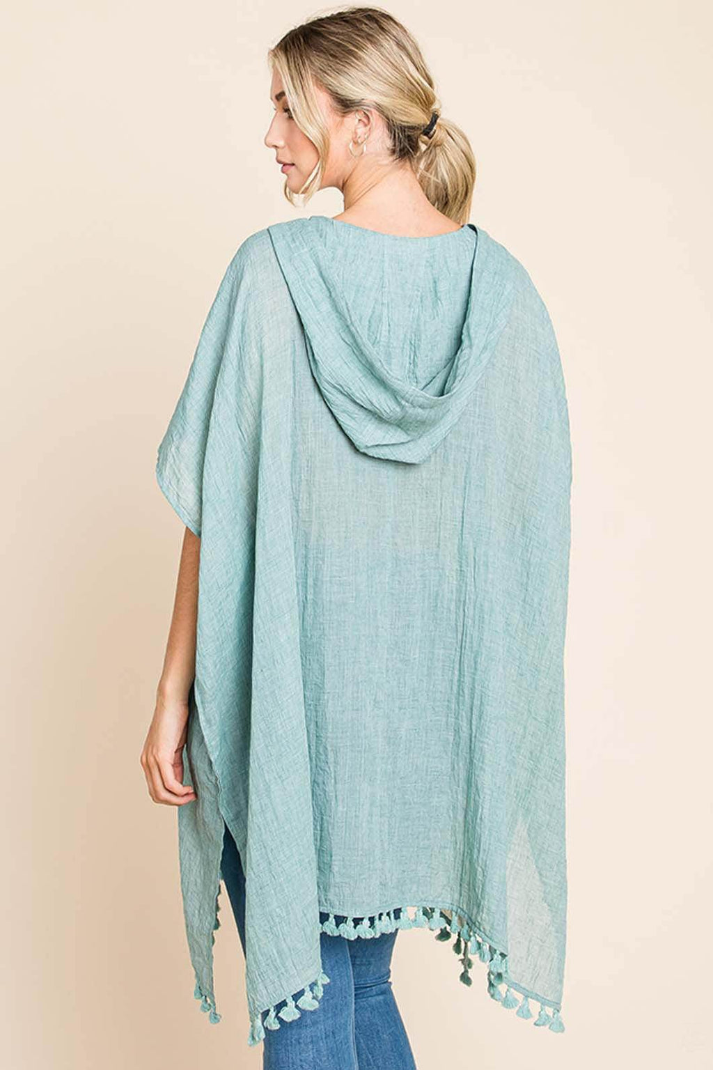 Cotton Bleu by Nu Label Tassel Hem Hooded Cover Up Dress by Selvanelle