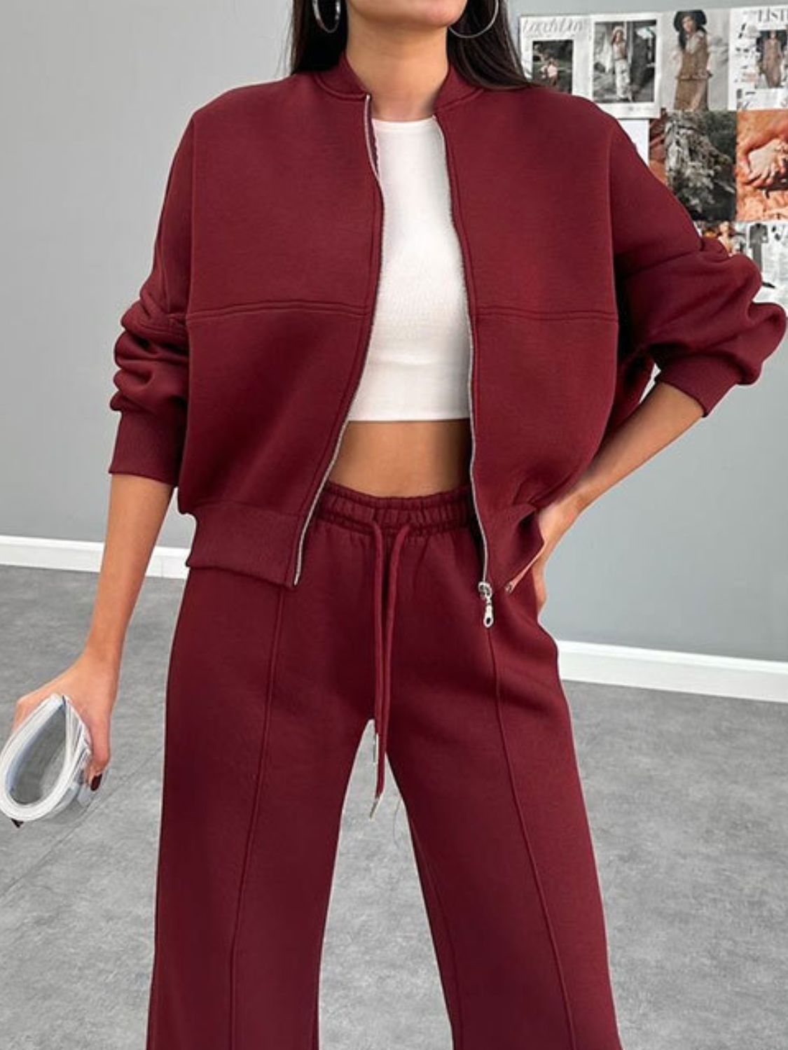 Baseball Collar Zip Up Top and Drawstring Paants Set by Wild and Free Boutique