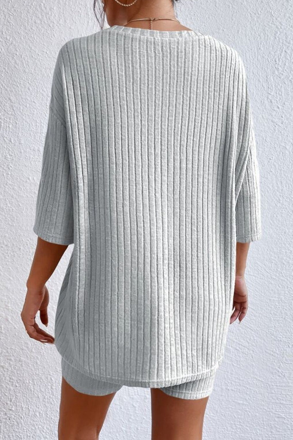 Round Neck Ribbed Top and Shorts Lounge Set by Wild and Free Boutique