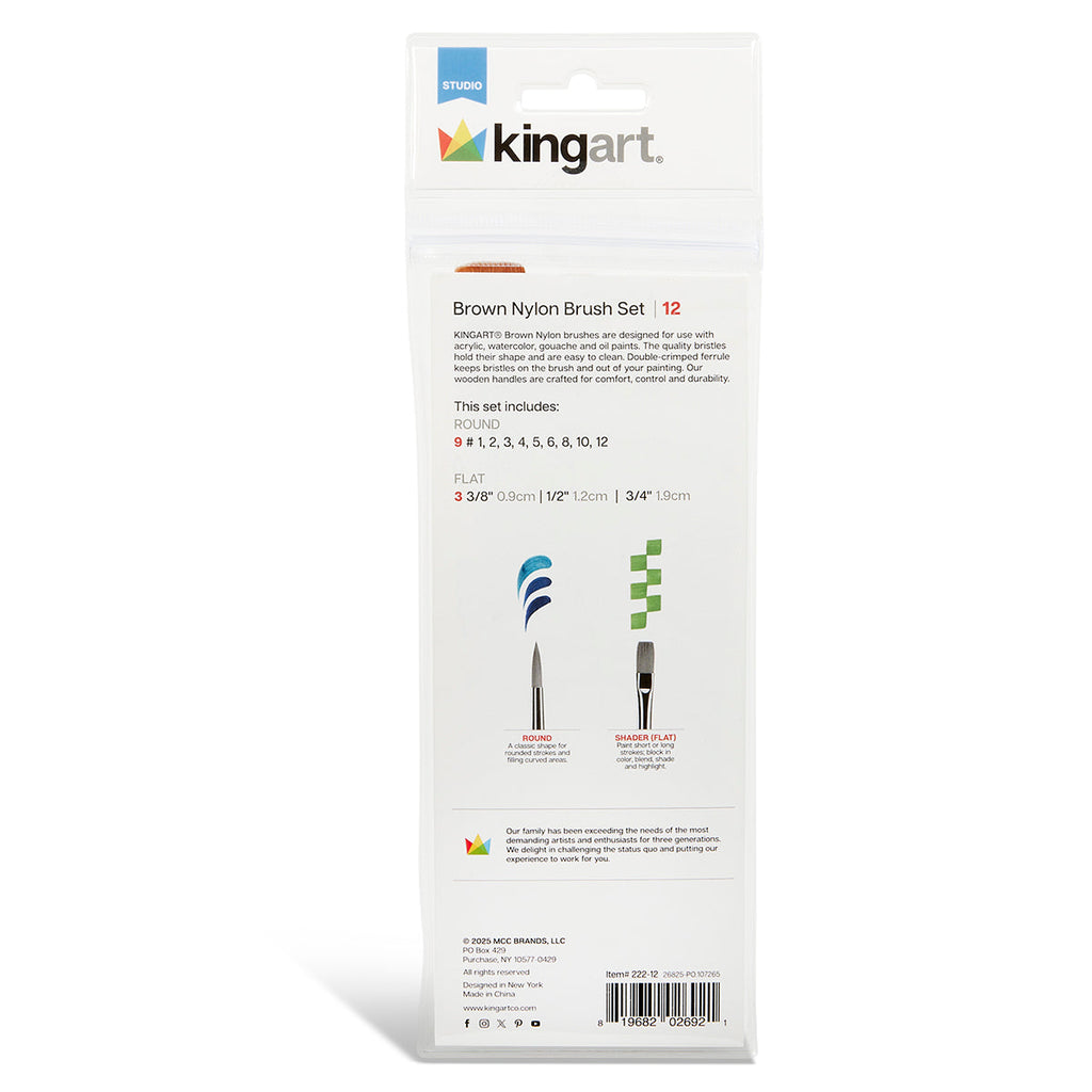 Studio Mixed Media Gold Nylon Brush Set - 12 pc by KINGART