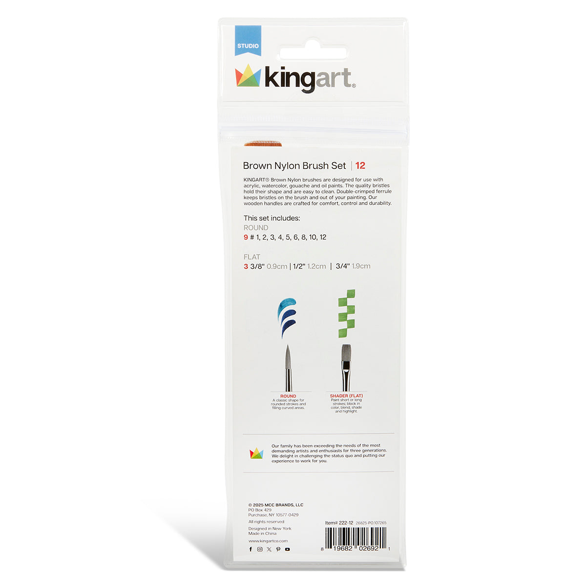 Studio Mixed Media Gold Nylon Brush Set - 12 pc by KINGART