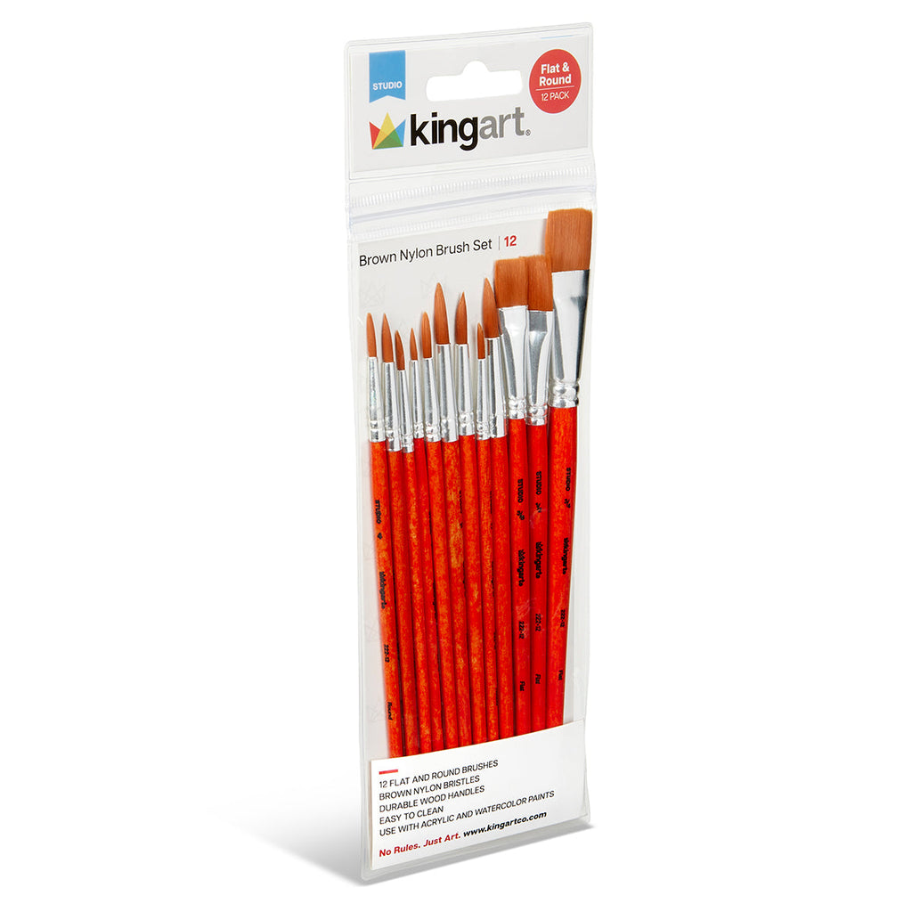 Studio Mixed Media Gold Nylon Brush Set - 12 pc by KINGART