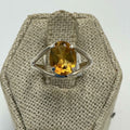 Sterling Silver Round Citrine Geometric Frame Ring – Size 6 – Abundance, Clarity & Personal Power by Sacred Crystals
