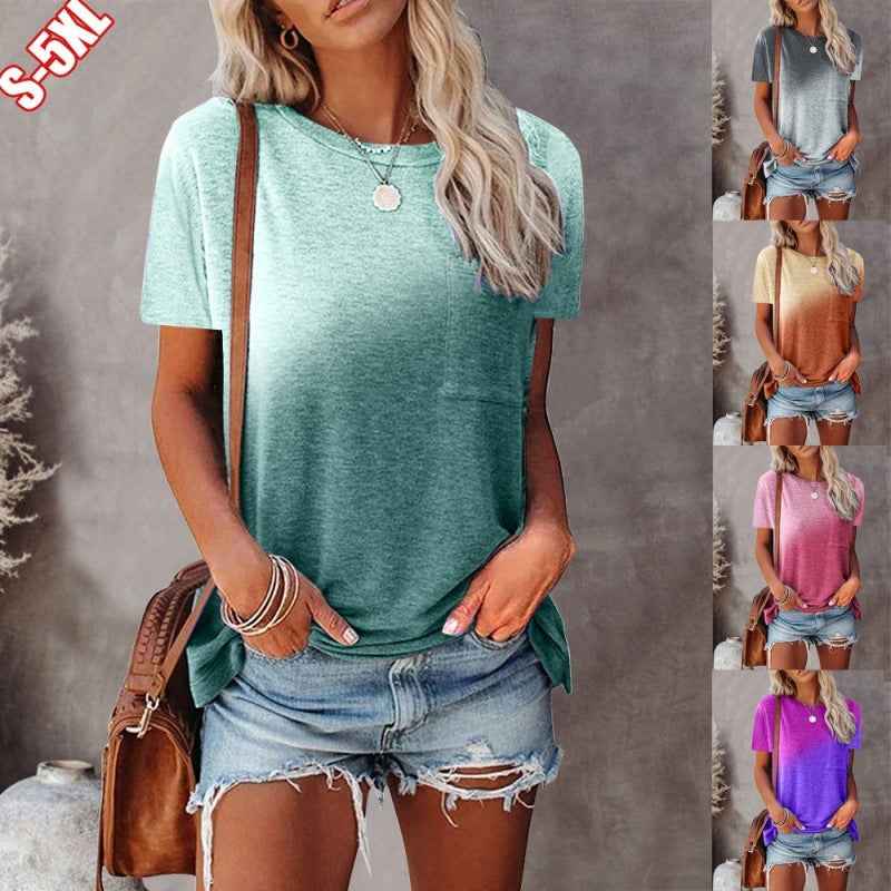 Women's Round Neck Tie-dye Pocket Print Top by Wild and Free Boutique
