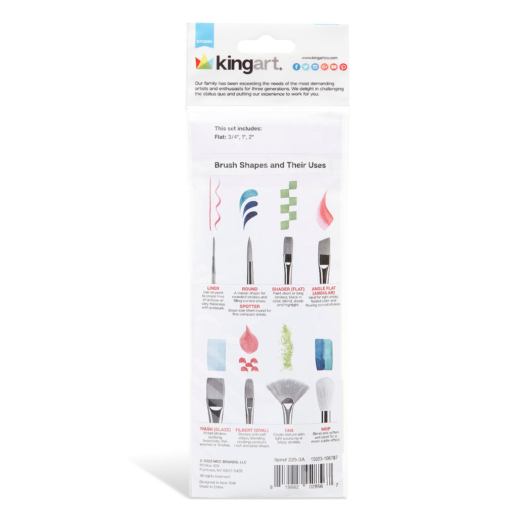 Studio Mixed Media White Nylon Brush Set - 3 pc by KINGART