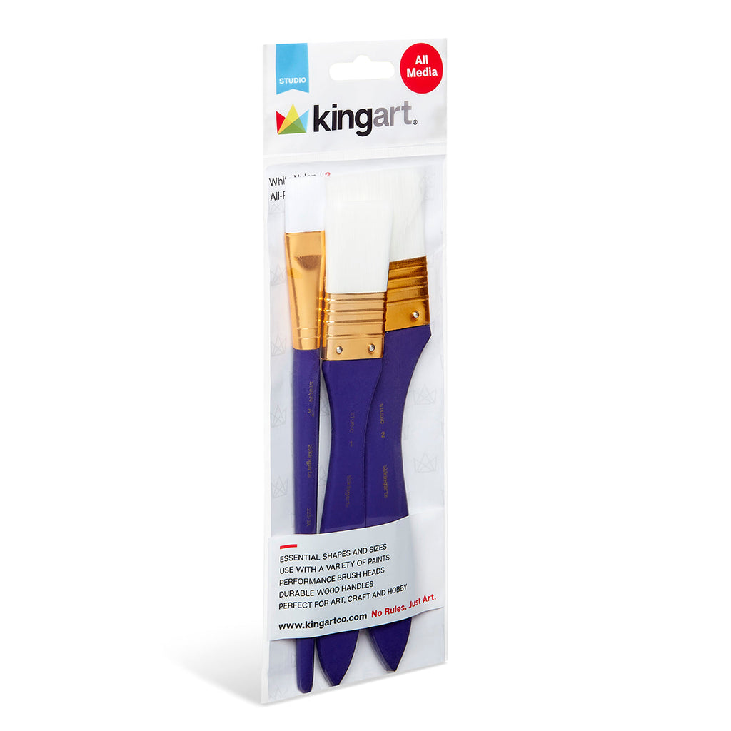 Studio Mixed Media White Nylon Brush Set - 3 pc by KINGART