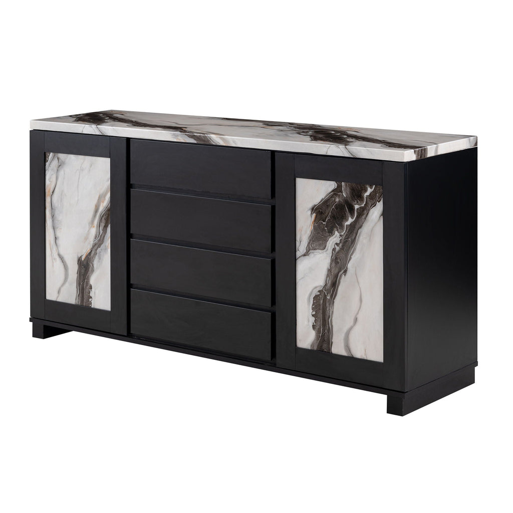 Stacey - Buffet With Storage Drawers And Marble Detailing - Black / Marble by Unique Piece Furniture