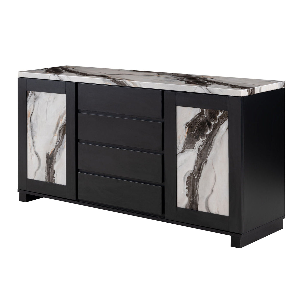 Stacey - Buffet With Storage Drawers And Marble Detailing - Black / Marble by Unique Piece Furniture