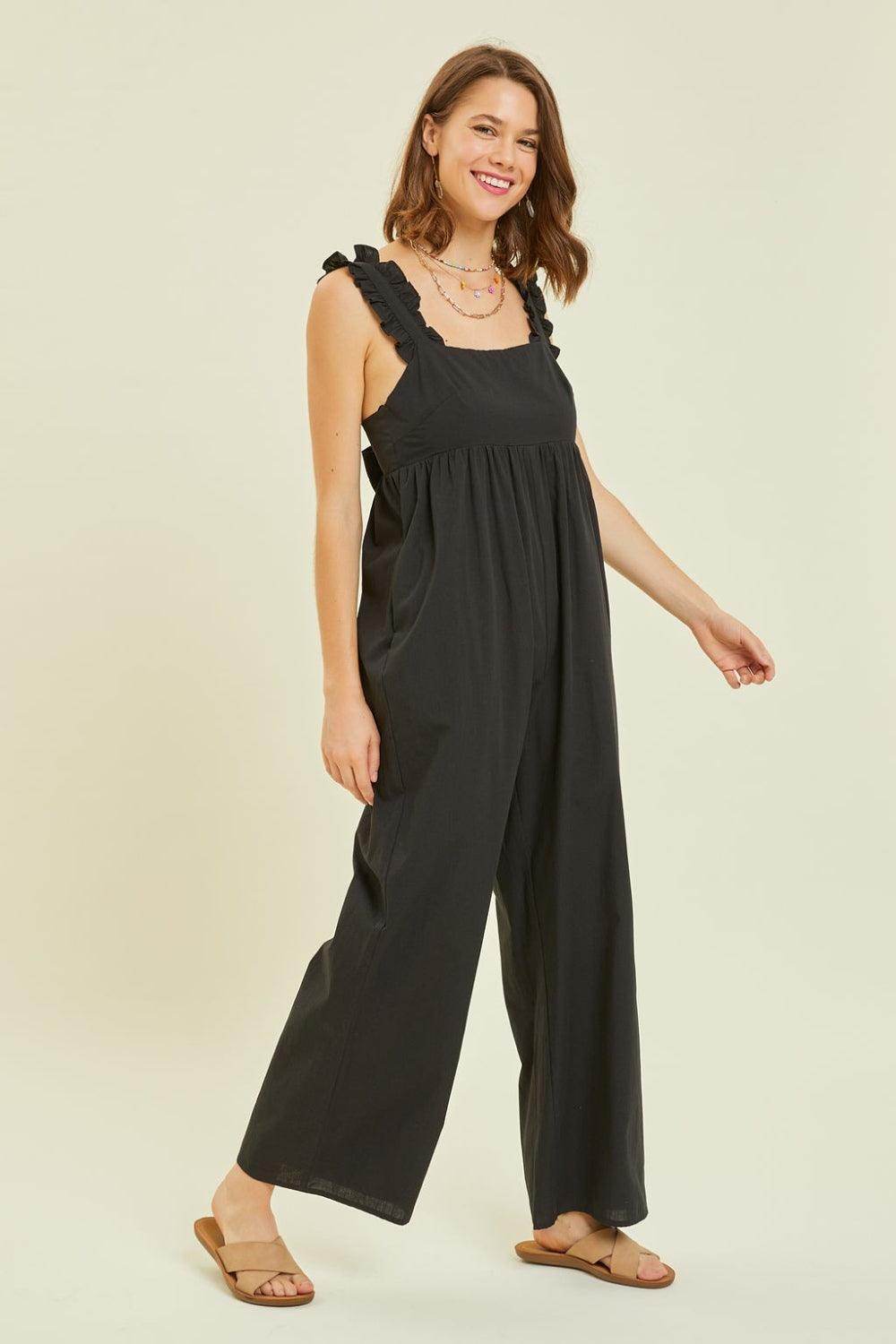 HEYSON Full Size Ruffled Strap Back Tie Wide Leg Jumpsuit by Selvanelle