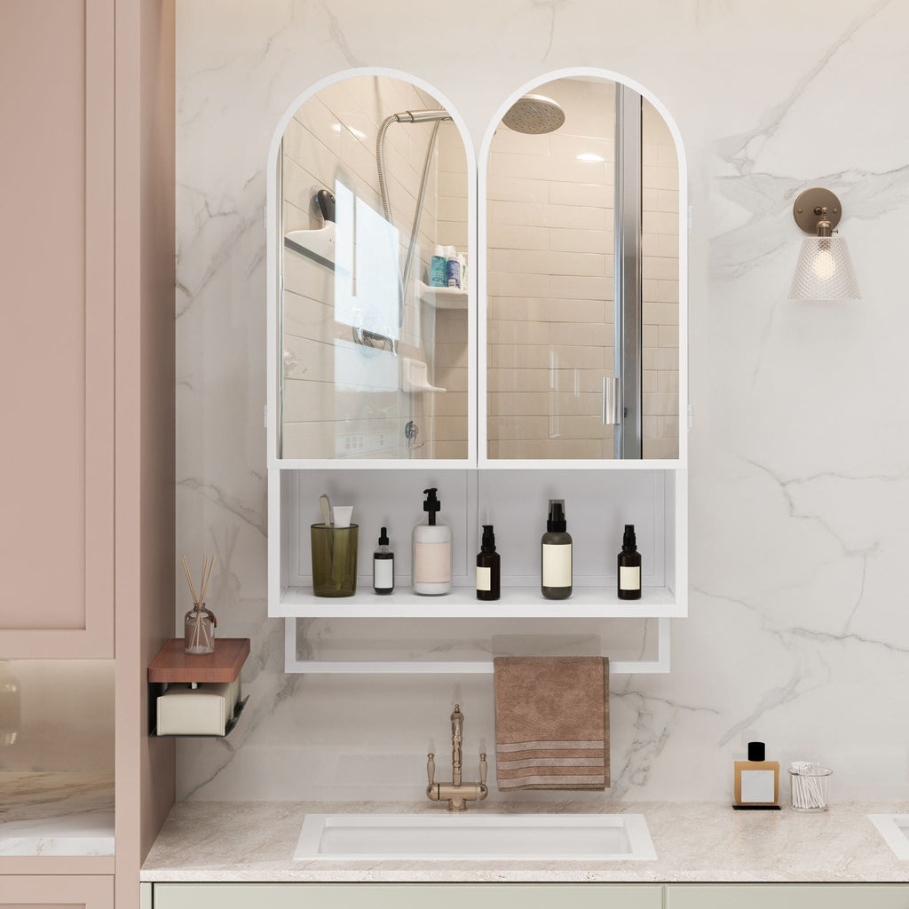 Double Arched Mirror Wall Cabinet With 2 Doors, Featuring Adjustable Shelves And Towel Rack by Unique Piece Furniture