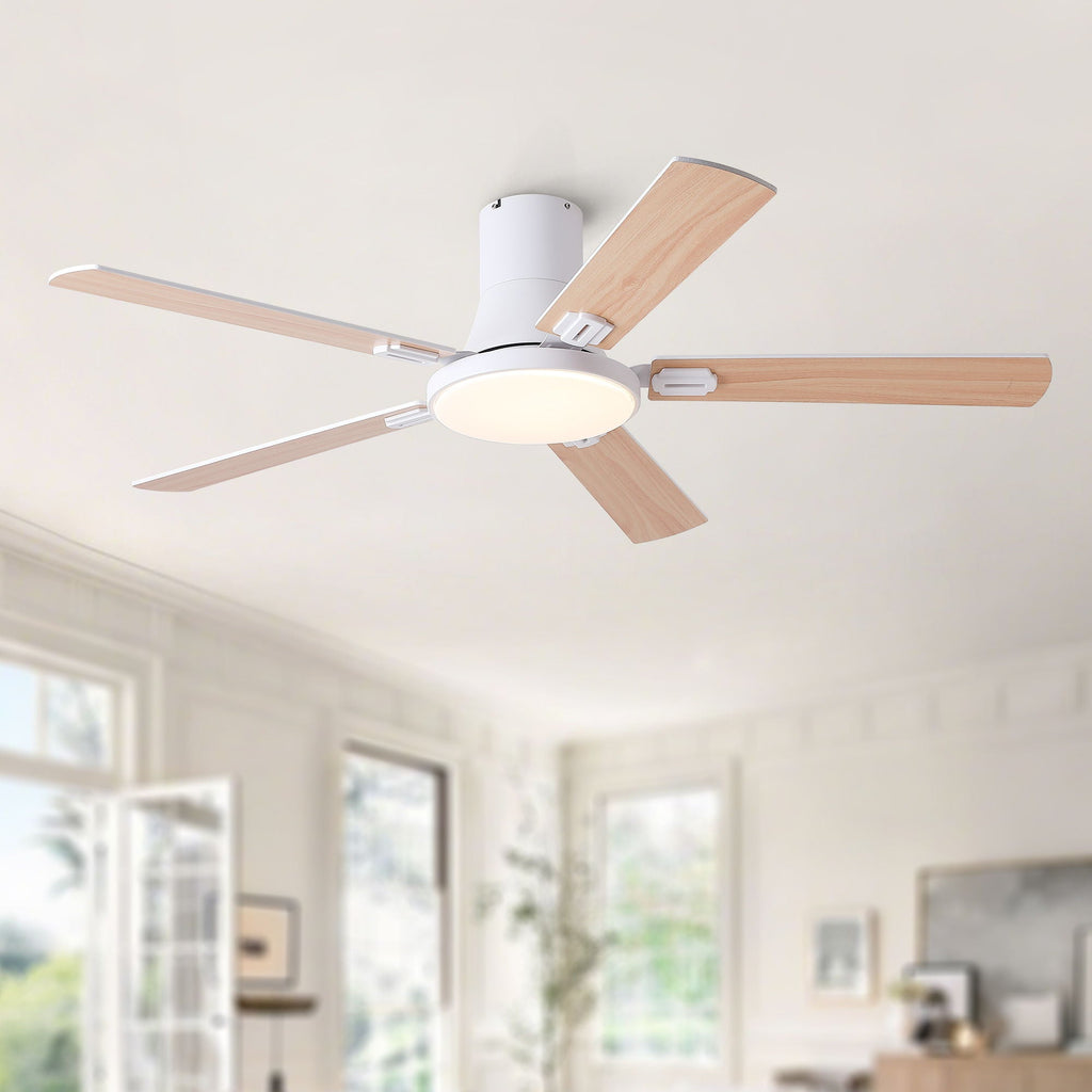 Flush Mount Ceiling Fans With LED Light And Remote Control, 5 Blades by Unique Piece Furniture