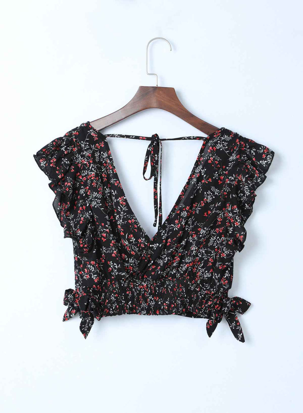 Black Multicolor Floral Ruffled Crop Top and Maxi Skirt Set by Wild and Free Boutique