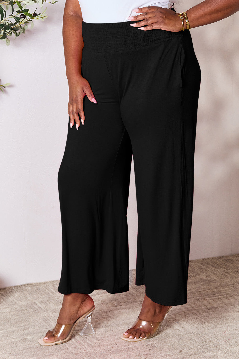 Double Take Full Size Smocked Wide Waistband Wide Leg Pants by Wild and Free Boutique