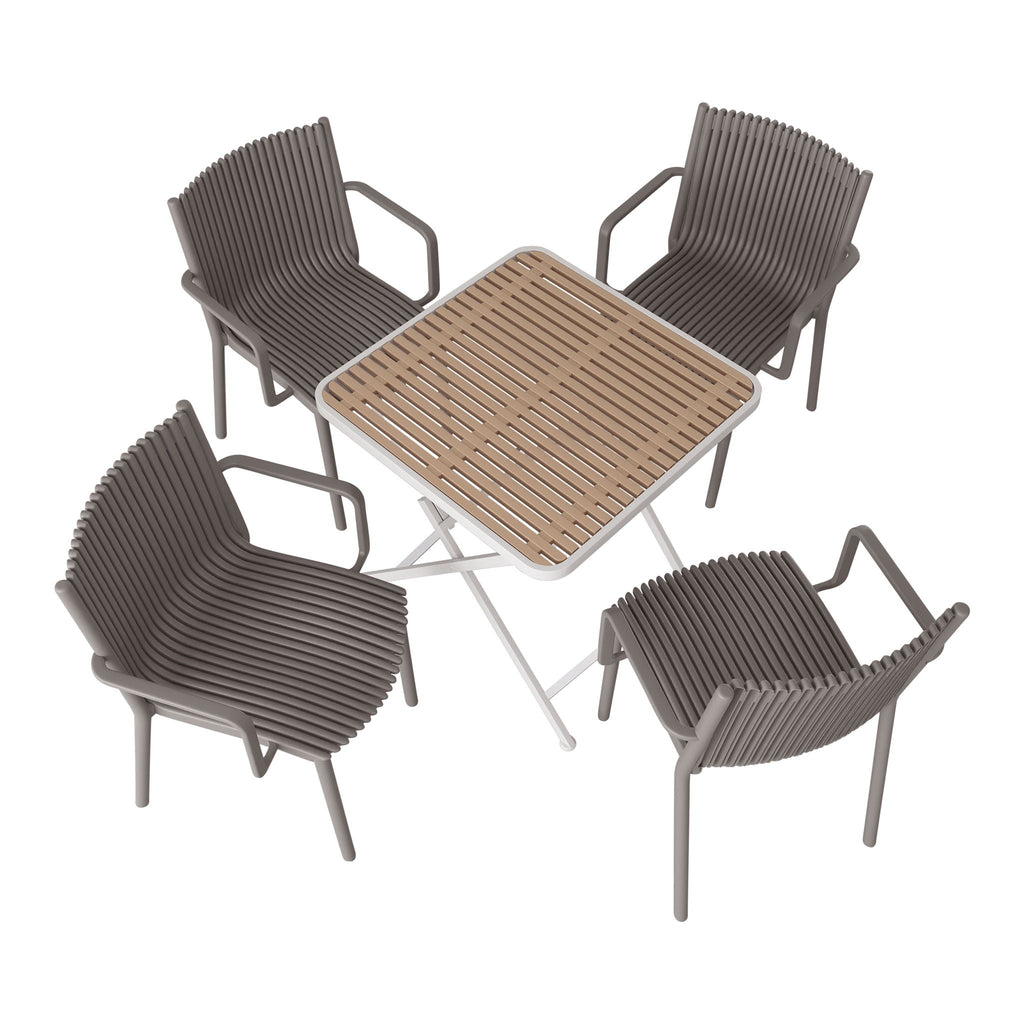 4 Modern Stackable Plastic Armchair Matched With Folding Square Table by Unique Piece Furniture