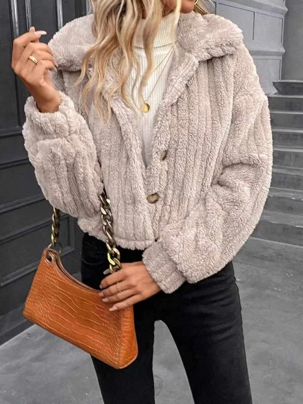 Button Up Long Sleeve Fuzzy Outerwear by Wild and Free Boutique