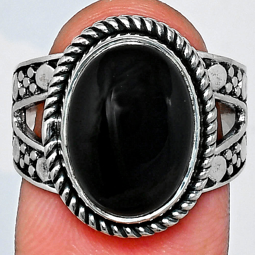 Premium Quality Natural Black Onyx Ring size-7 R-1732 23-ER10325 by DESIRE GEM