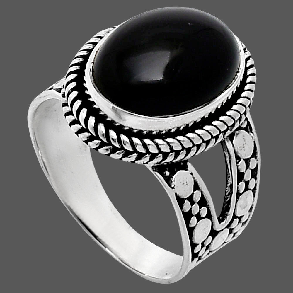 Premium Quality Natural Black Onyx Ring size-7 R-1732 23-ER10325 by DESIRE GEM